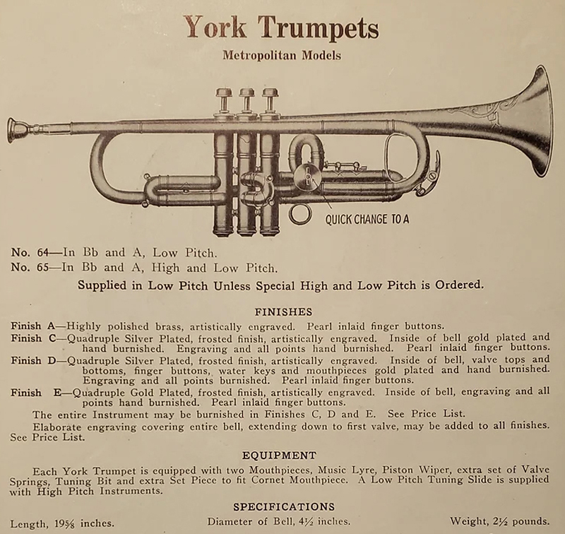 York model 65 Trumpet Catalog Page 1925